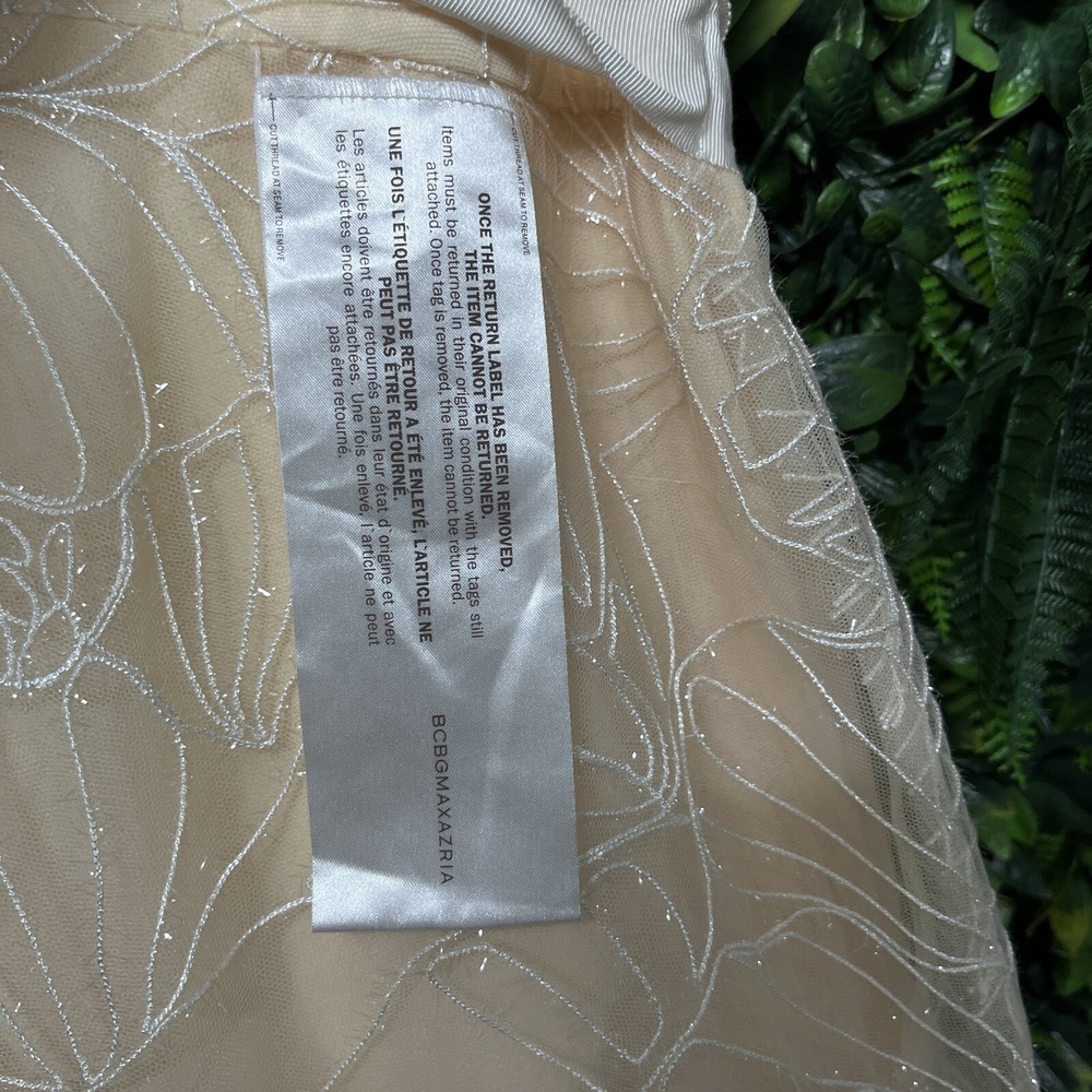 BCBGMAXAZRIA Dress Embroidered 6 Beige Organza Women Midi Gown $428 NWT 1894 - Picture 6 of 14